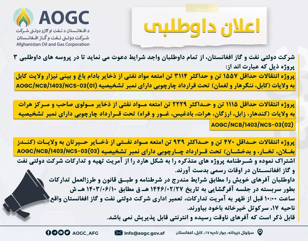 Projects of transferring oil from AOGC reservoirs to governmental departments 